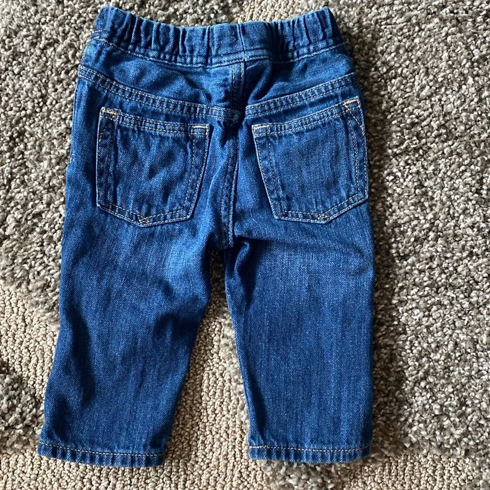 babyGap Baby Boy Dark Wash Slim Denim Blue Jeans Dinosaur Knees 6-12 Months